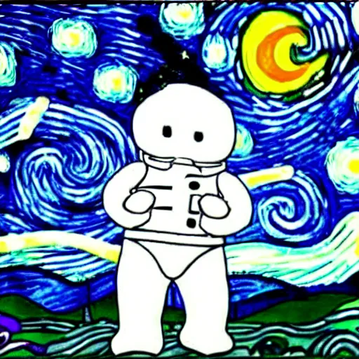 Image similar to stay puft marshmallow man in the syle of starry night