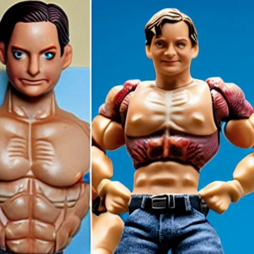 Image similar to tobey maguire action figure with ripped muscles, gross, wet, disgusting, no one wants this