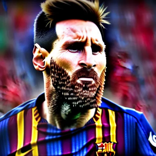 Prompt: Lionel Messi with a majestic beard, closeup, cinematic shot, 4k, award winning photo