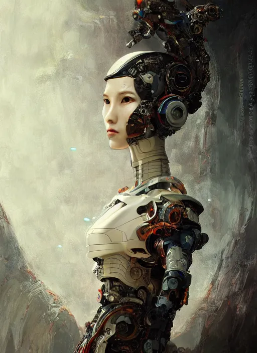 Prompt: portrait of a futuristic geisha cyborg, ex machina, modern fine art, fractal, intricate, elegant, highly detailed, subsurface scandering, by jheronimus bosch and greg rutkowski,