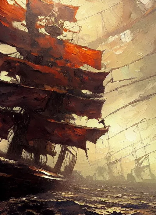 Prompt: oil painting with heavy impasto of pirate captain on the quarter - deck of his ship, cosmic horror painting, elegant intricate artstation concept art by craig mullins detailed