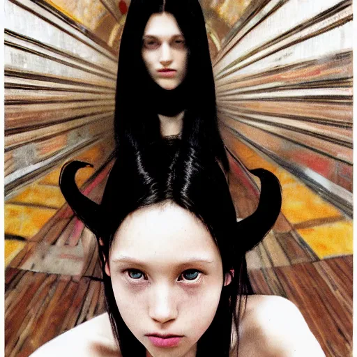 Image similar to photo of lonely young girl エウリン with straight long black hair wearing black dress that sitting on bathroom floor, photo made by mario testino and vanessa beecroft, model エリサヘス ・ セイモア from acquamodels. com, render by artgem and alphonse mucha for capcom co, resident evil