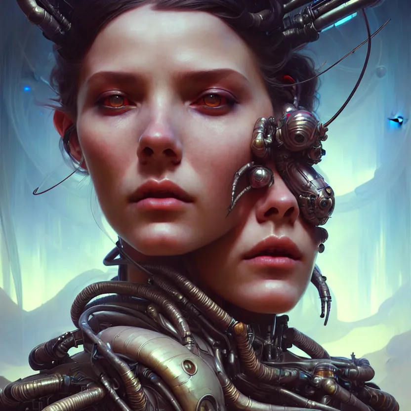 Image similar to portrait painting of a futuristic rugged female rebel, alien world, colonisation, model pose, ultra realistic, concept art, intricate details, eerie, highly detailed, photorealistic, octane render, 8 k, unreal engine. art by artgerm and greg rutkowski and alphonse mucha