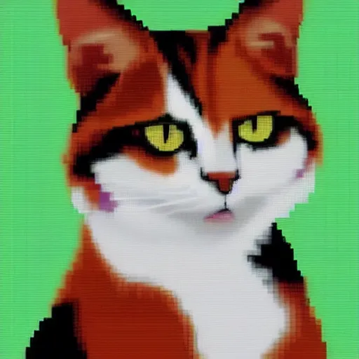 Prompt: Pixel art of a calico cat