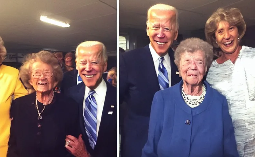 Image similar to low quality footage of joe biden slapping my grandma in the face, back camera, walmart parking lot, camera flash is so bright, uncomfortable, viral, leaked footage, viral on twitter, viral on instagram, viral photo