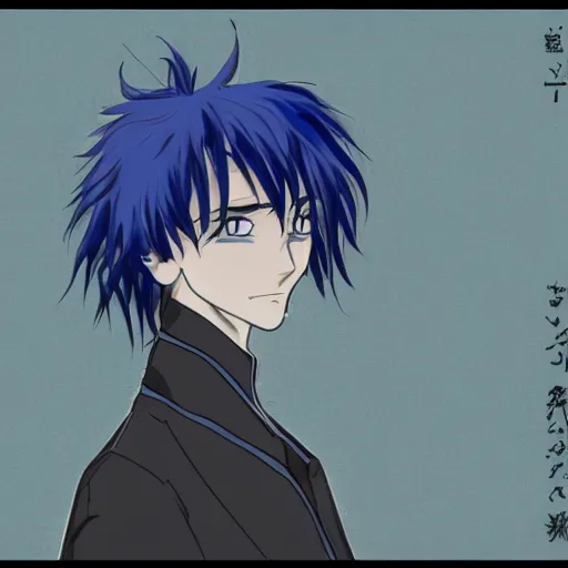 Image similar to Anime concept art of a man with navy blue hair