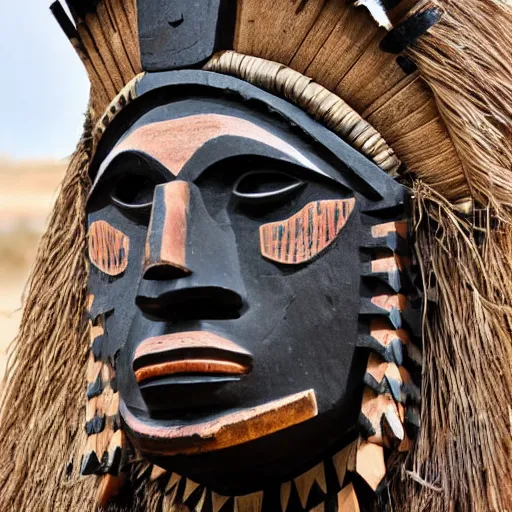 Image similar to aztec man wearing a wooden tribal mask, tribe photography