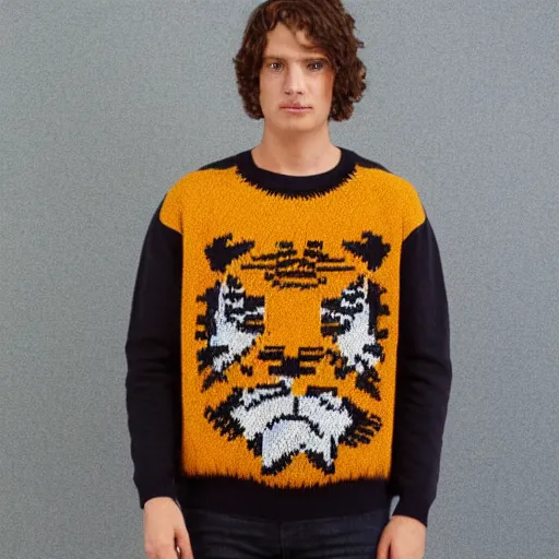 Prompt: knitted tiger jumper