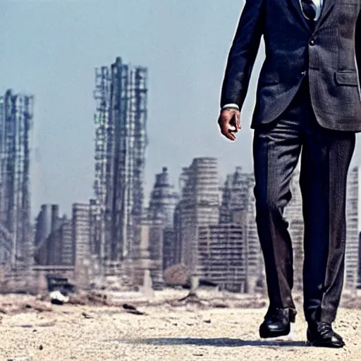 Image similar to kurdish capitalist wearing a suit, dressed smart, in a movie directed by christopher nolan, movie still frame, promotional image, imax 7 0 mm footage