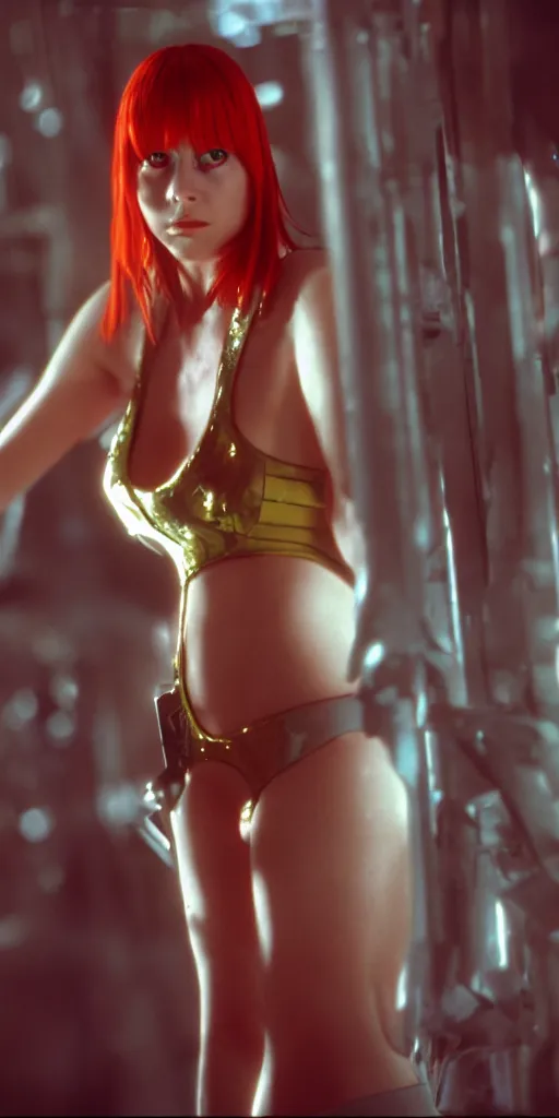 Image similar to Leeloo from the 5th Element, cinematic, trending on imagestation, 35mm, futuristic, cyberpunk