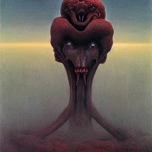 Image similar to alien creautes coming from the Hell by zdzisław beksiński