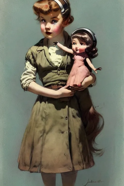 Prompt: ( ( ( ( ( 1 9 5 0 s retro future girl and her doll. muted colors. childrens layout, ) ) ) ) ) by jean - baptiste monge,!!!!!!!!!!!!!!!!!!!!!!!!!