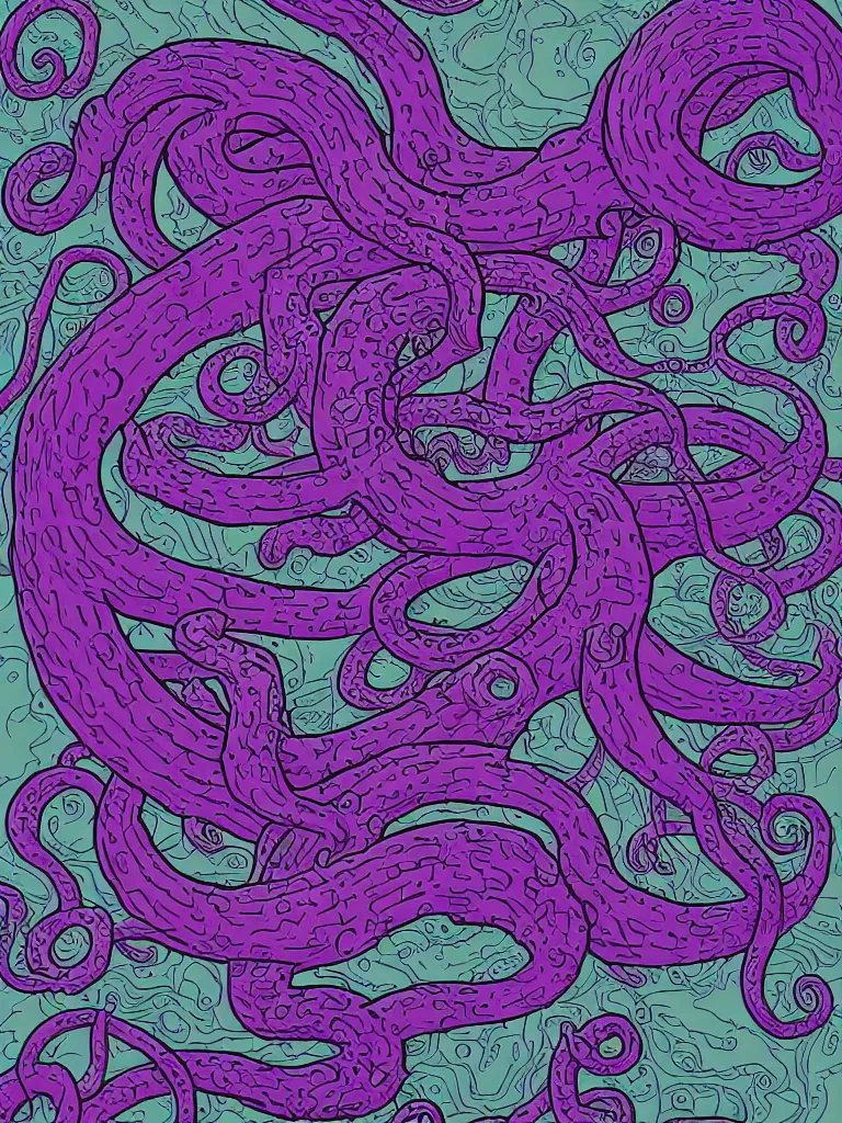 Prompt: Purple tentacle illustration by Dan Mumford