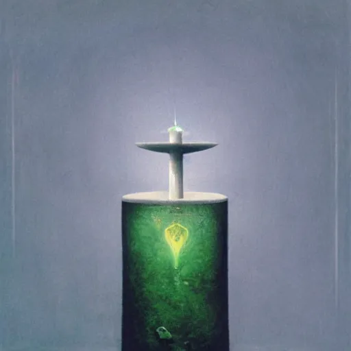 Prompt: Emerald potion, inner light. Concept art. Beksinski