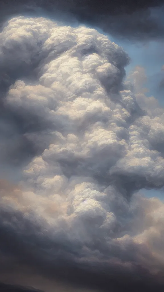 Prompt: Trending on artstation, beautiful cumulonimbus cloud, detailed matte painting, oil on canvas