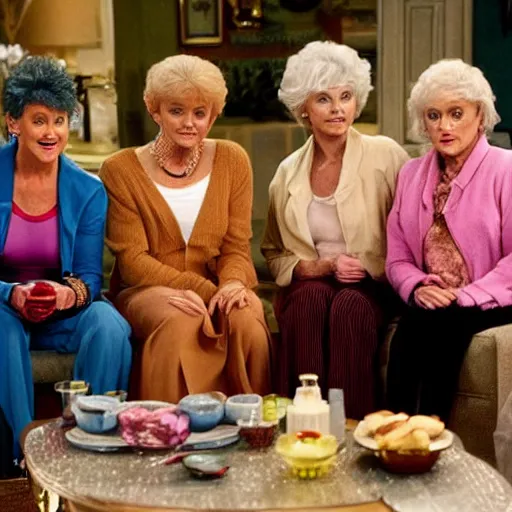 Image similar to hugh jackman as the characters in the golden girls TV show, 8K, highly detailed, photo realistic