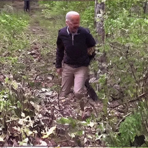 Prompt: Trailcam footage of Joe Biden in Camouflage