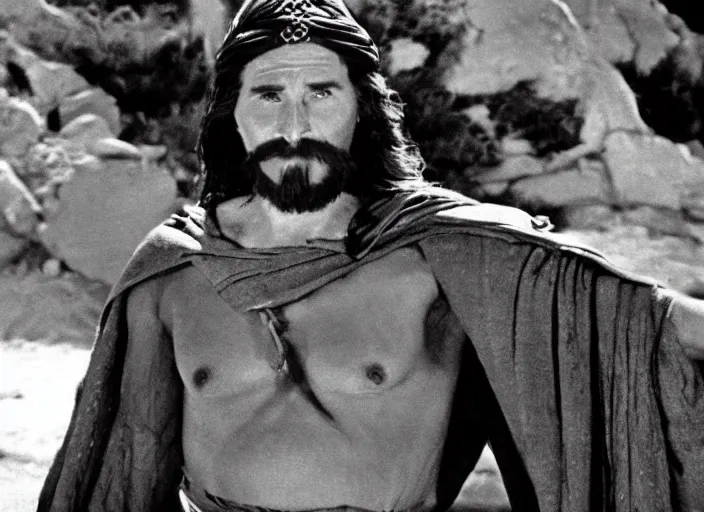 Prompt: film still of Christian Bale as Judah Moses in The Ten Commandments 1956