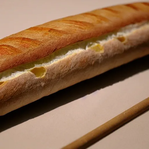 Prompt: a baguette with a face, photo realistic