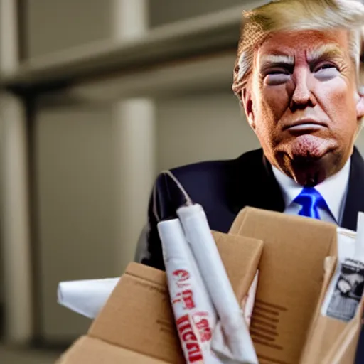 Prompt: donald trump selling cigarettes in prison