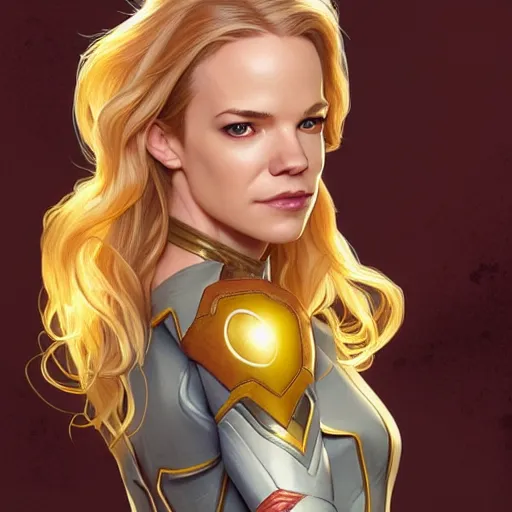 Prompt: Danielle Panabaker with blonde hair as Kid Flash, western, D&D, fantasy, intricate, elegant, highly detailed, digital painting, artstation, concept art, matte, sharp focus, illustration, art by Artgerm and Greg Rutkowski and Alphonse Mucha