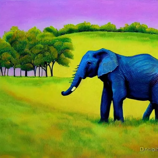 Prompt: an elephant on a green meadow art by Criswell Debbie