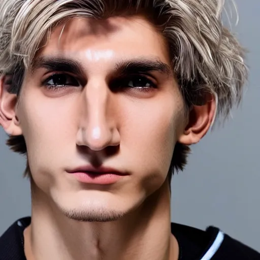 Image similar to a closeup shot of handsome xqc, gigachad, strong jawline, photorealism, 8k