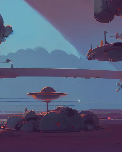 Image similar to landing on the terraforming mars settlement, cory loftis, james gilleard, atey ghailan, makoto shinkai, goro fujita, studio ghibli, rim light, exquisite lighting, clear focus, very coherent, plain background, soft painting