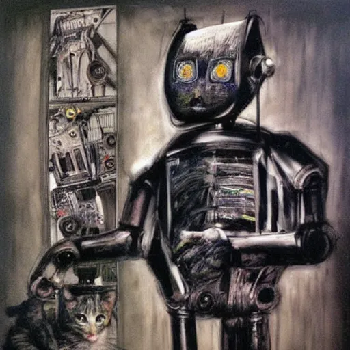 Image similar to robots and cats, art by ernest pignon - ernest, tim burton