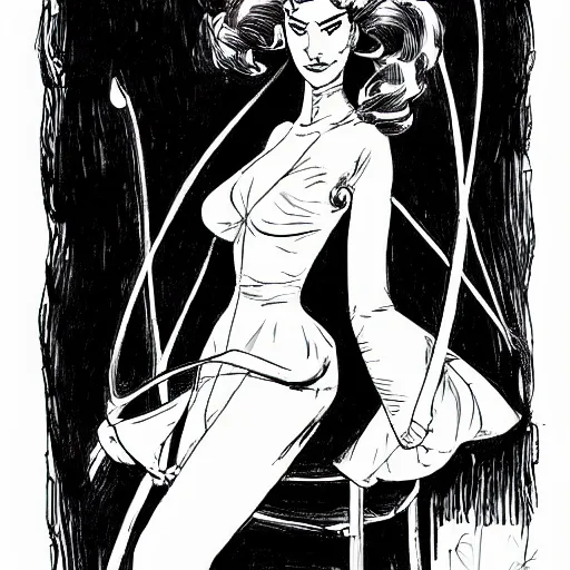 Prompt: elegant lady, lineart, Adam Kubert