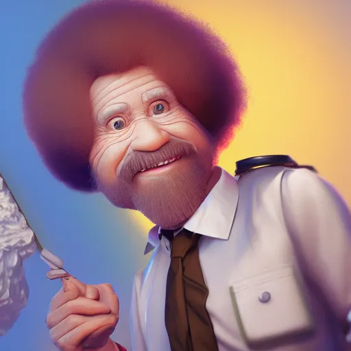 Image similar to Bob Ross is dressed in a maids outfit, hyperdetailed, artstation, cgsociety, 8k