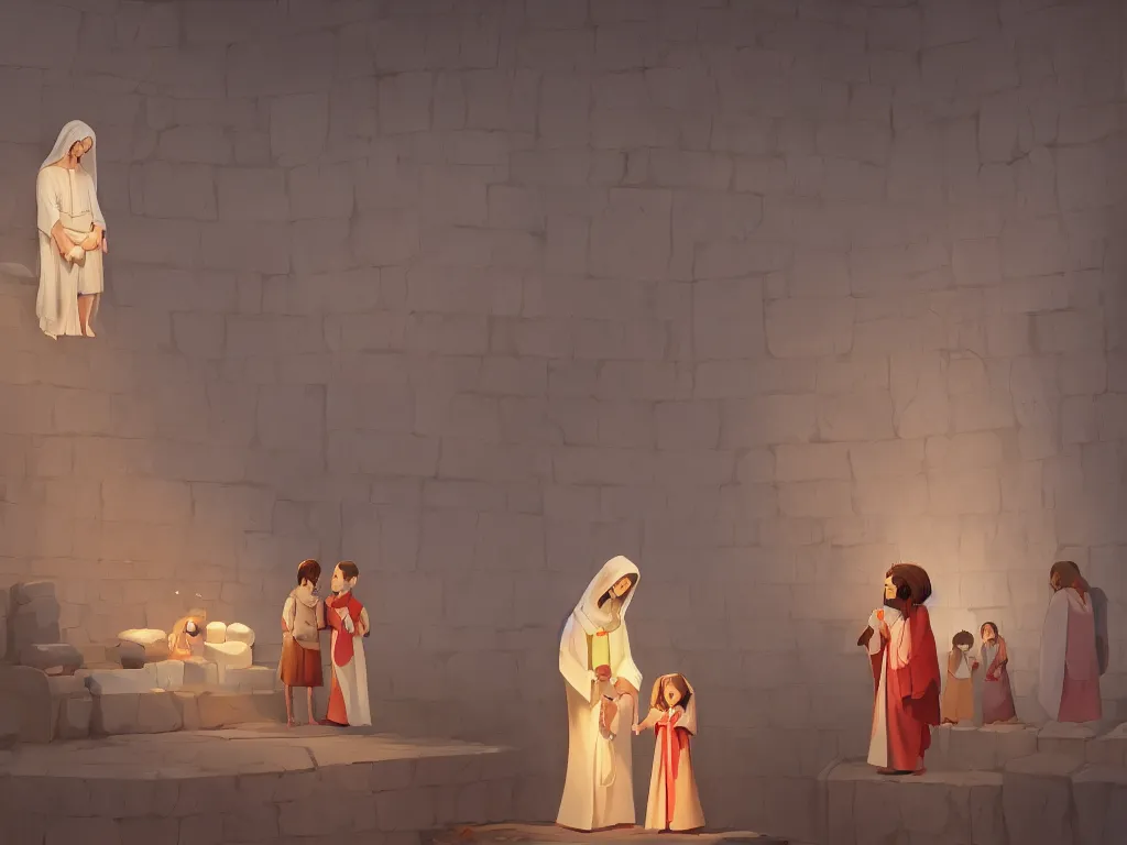 Prompt: the finding of the child jesus in the temple after 3 days, by goro fujita, trending on artstation, 8k, highly detailed, digital graphic art