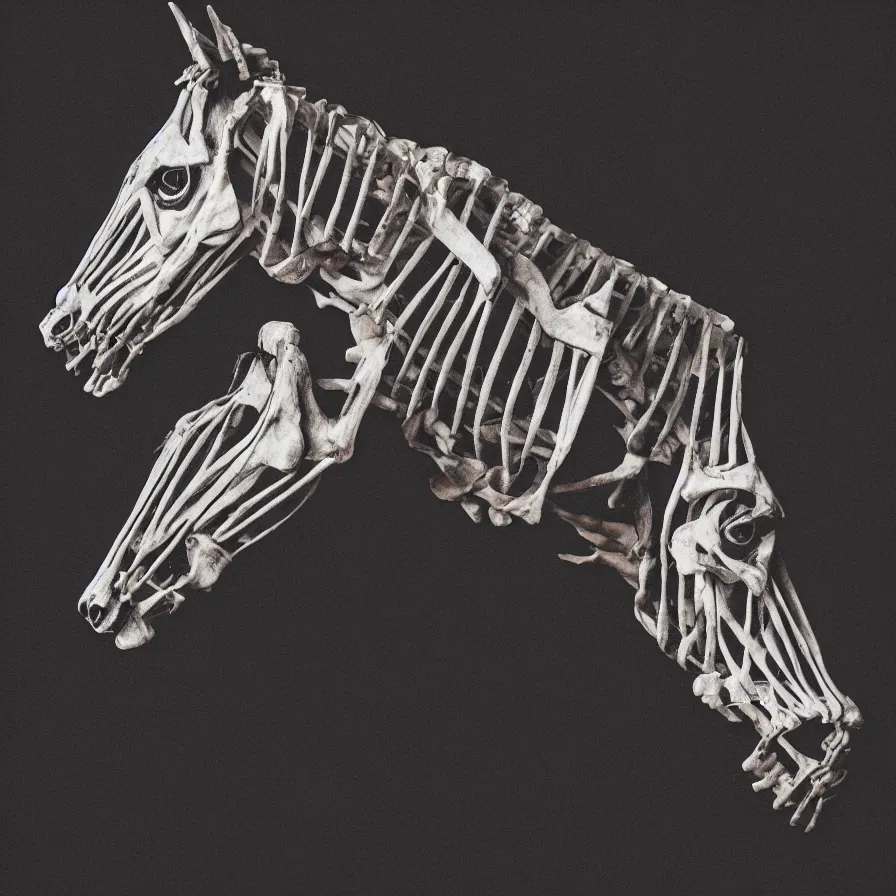 Image similar to skeleton of a horse in a dark veil, dark and mysterious, stopped in time, atmospheric, ominous, eerie, cinematic, epic, 8 k, 4 k, ultra detail, ultra realistic