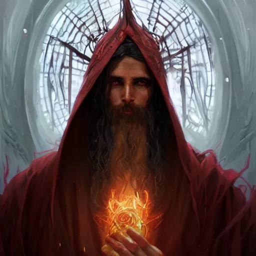 Image similar to beautiful wizard necromancer undead scarred limper rotting robes grim dark cruel wizard sorcerer male fire, intricate, elegant, highly detailed, digital painting, artstation, concept art, smooth, sharp focus, illustration, art by artgerm and greg rutkowski and alphonse mucha and loish and wlop