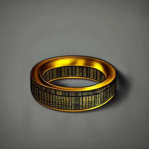 Prompt: the ring from lord if the rings with an imprinted ruler, highly detailed, 8 k, trending on artstation, mystic, rpg artwork