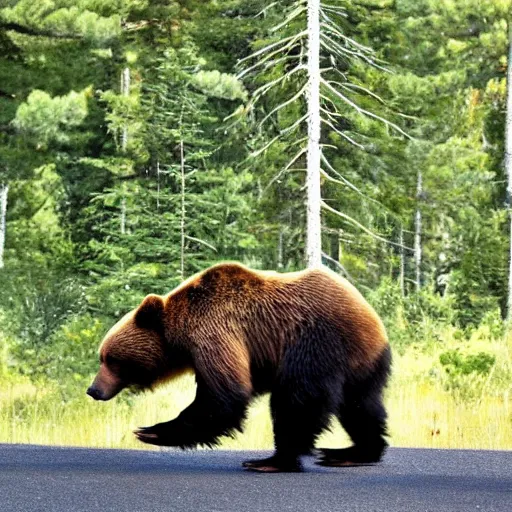 Prompt: a bear chasing a camper