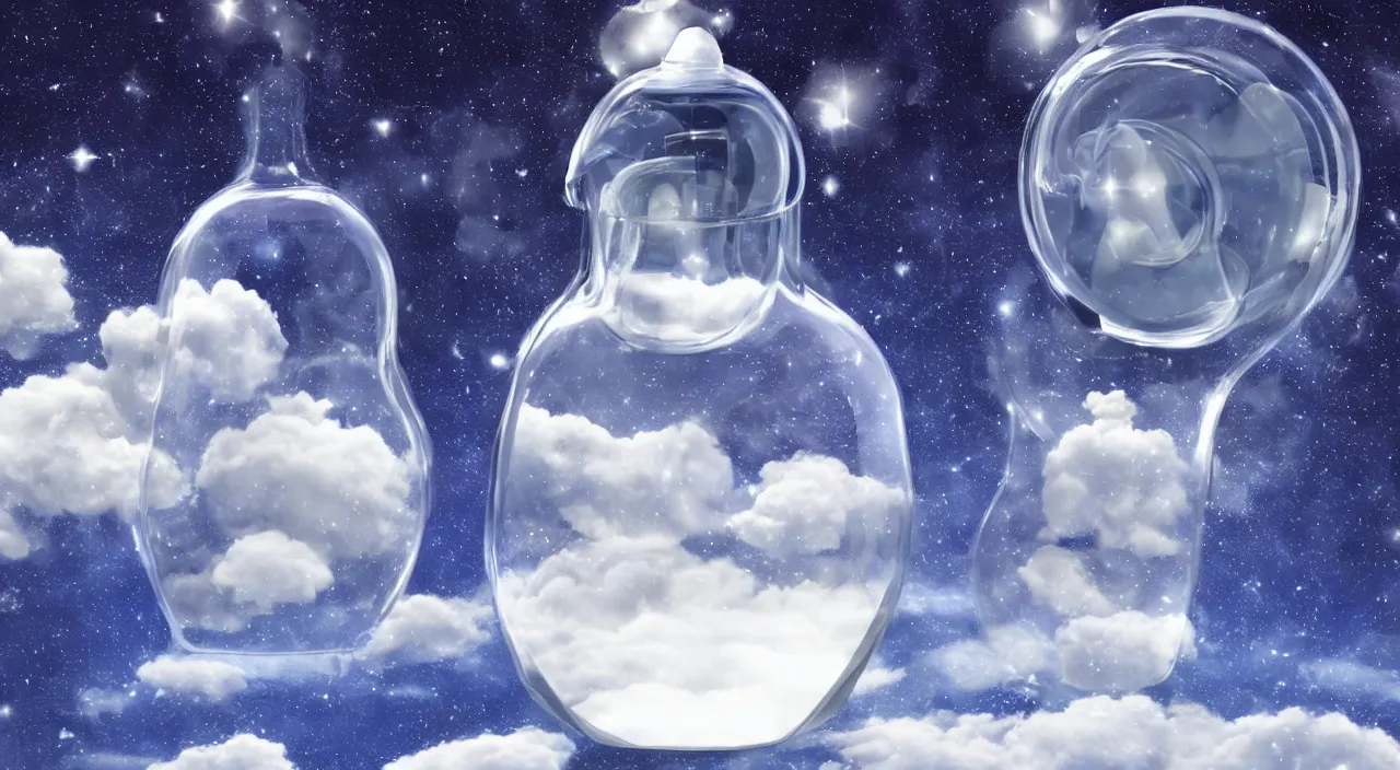 Image similar to clouds in a bottle, in space, floating