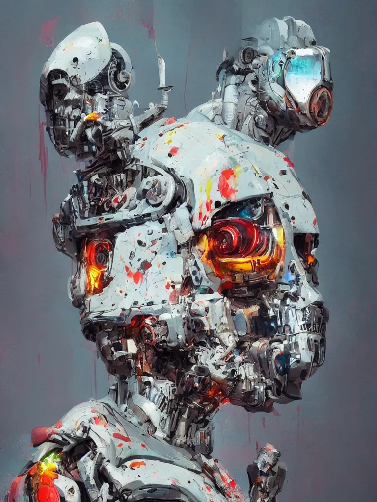 Prompt: a contemporary painting of a cyborg smeared with paint in a painting from stalenhag 4 k 8 k hdr artstation concept art