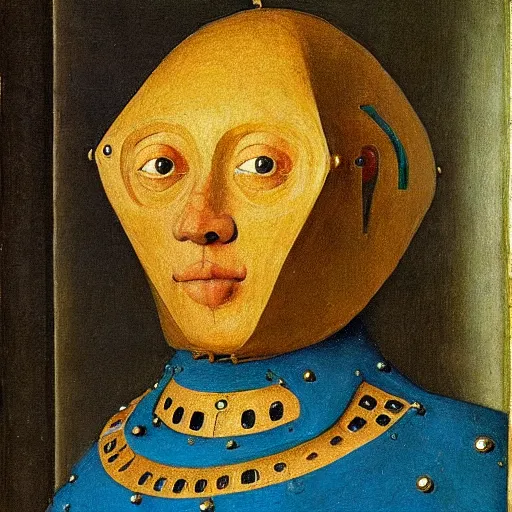 Prompt: a robot painted by Jan van Eyck,-n 9