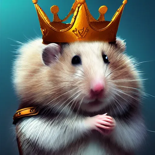 Prompt: A king hamster with a crown and a coat, digital art, artstation cgsociety masterpiece