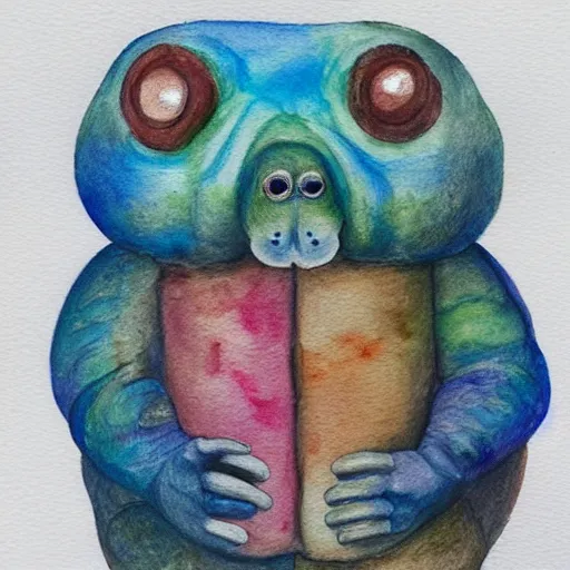 Image similar to tardigrade painting, soft lighting, dappled light, watercolor and colored pencil, vegetarian