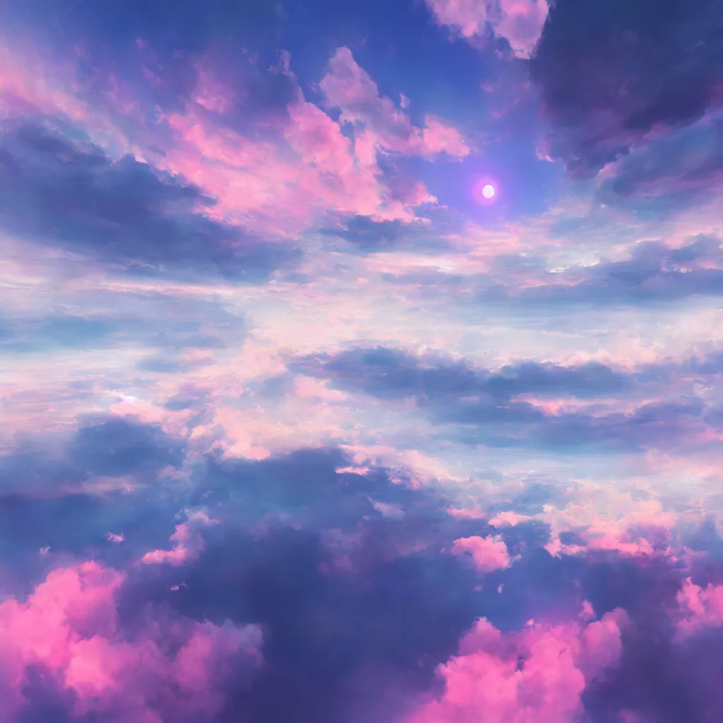 Image similar to sunrise empty sky over a continuous cloud layer, blue and pink accents, matte bright highly detailed, epic, 3D render, digital art, artstation, 8K artistic photography, photo-realistic, by Hiroya Oku, Jenny Seville, Salvador Dali, Francis Bacon, WLOP