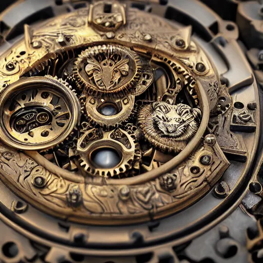 Prompt: A steampunk ornate lion made of engraved full plate armor and gears, Macro shot by Justin Gerard, unreal engine, physically based rendering