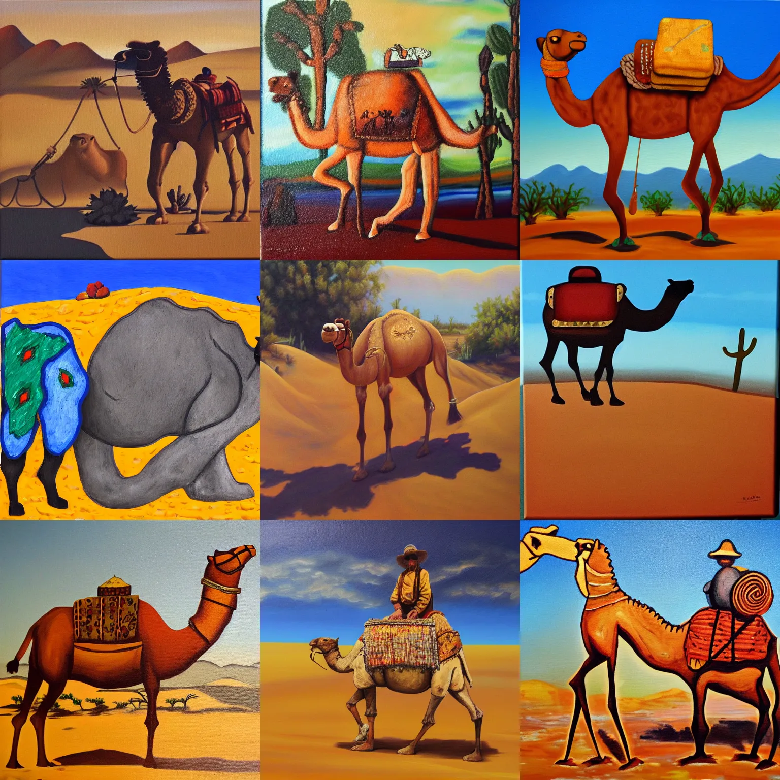 Prompt: camel transporting a treasure through the desert Acrylic on canvas