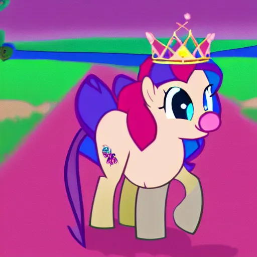 Image similar to walking pig wearing a crown in the style of my little pony cartoon