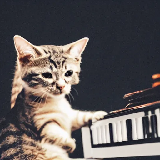 Image similar to a cat and a dog playing music on stage, professional photography