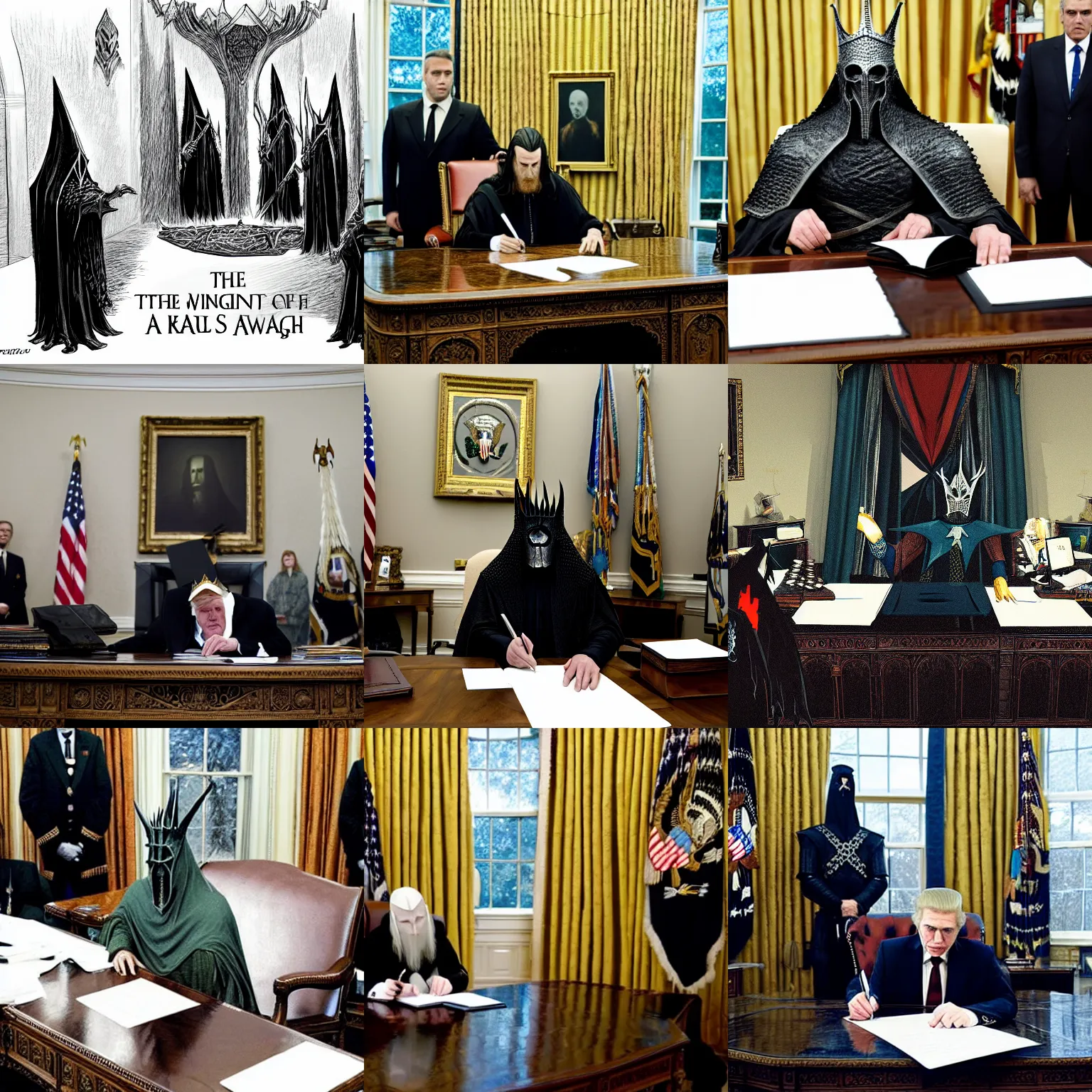 Prompt: The witch king of angmar in the oval office, signing a bill