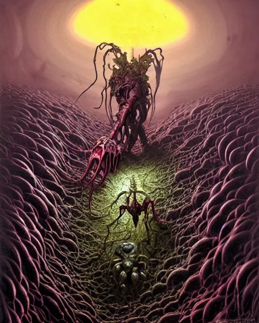 Image similar to the platonic ideal of flowers, rotting, insects and praying of cletus kasady carnage thanos dementor chtulu mandelbulb schpongle bioshock xenomorph dead space, ego death, decay, dmt, datura stramonium, concept art by randy vargas and zdzisław beksinski and greg rudkowski