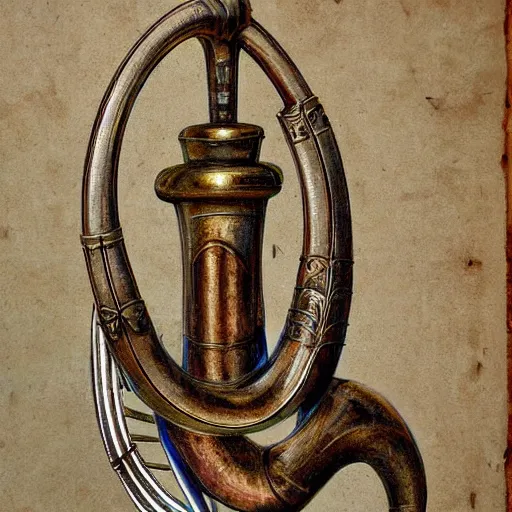 Prompt: a 3 d rener of a medieval blowing horn, winding horn, animal horn, higly detailed, mystic, artwork