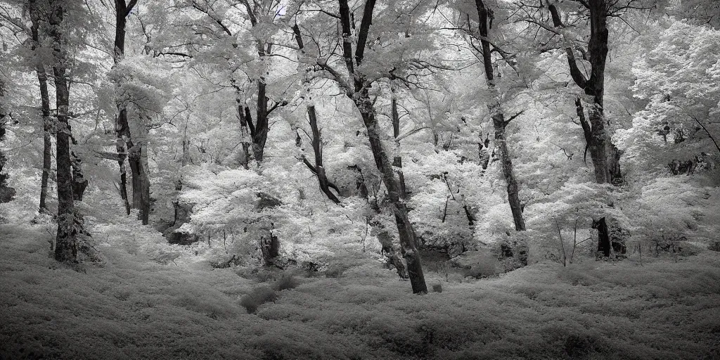 Prompt: infrared photography of a forest, ir 5 5 0 nm, kolari